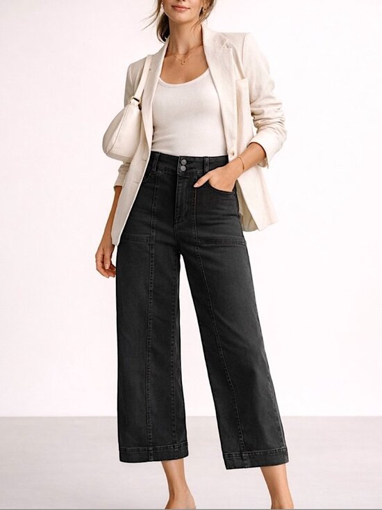 Pilcro Denim - Pilcro x Anthropologie Wide Leg Cropped Utility High Rise Jeans Size 28P Black